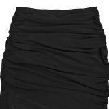 Sexy Wrap Chest Pleated Mesh Two Piece Skirts Set BY-7456