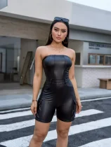 Sexy Wrap Chest PU Leather Romper GXBQ-1141837