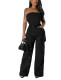 Off Shoulder PU Leather Two Piece Pants Set GXBQ-1141835