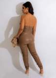 Off Shoulder PU Leather Tube Tops Jumpsuit GXBQ-1141824