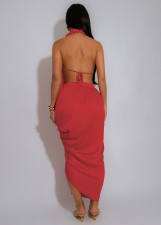 Deep V Neck Pleated Long Dress GTYZ-7577