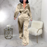 Long Sleeve Solid Shirt Two Piece Pants Set YF-20040