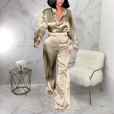 Long Sleeve Solid Shirt Two Piece Pants Set YF-20040