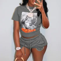 Short Sleeve Shorts Print 2 Piece Set GXBQ-1150439