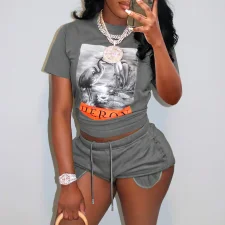 Short Sleeve Shorts Print 2 Piece Set GXBQ-1150439