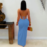 Halterneck Hollow Out Sexy Slit Maxi Dress GTYZ-7575