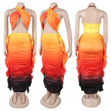 Gradient Print Wrap Chest Pleated Two-piece Skirts Set GTYZ-7571