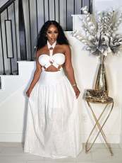 Sexy Halterneck Solid Color Long Skirt 2 Piece Set GTYZ-7569