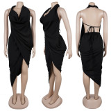 Deep V Neck Pleated Long Dress GTYZ-7577