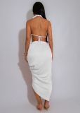 Deep V Neck Pleated Long Dress GTYZ-7577