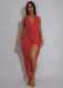 Deep V Neck Pleated Long Dress GTYZ-7577