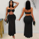Sexy Wrap Chest Pleated Mesh Two Piece Skirts Set BY-7456