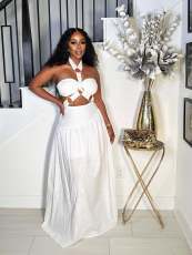 Sexy Halterneck Solid Color Long Skirt 2 Piece Set GTYZ-7569