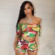 Colorful Print One Shoulder Two Piece Shorts Set GXBQ-RFD-s8065