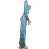 Print Hollow Out Sexy Fishtail Dress DLSF-K25D76944