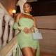Solid Color Long Sleeve Pleated Mini Dress Suit(With Silk Scarf) DLSF-K25S74947