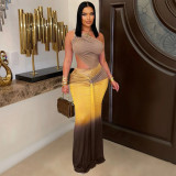 Gradient Color Single Shoulder Maxi Dress YF-10877