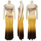Gradient Color Single Shoulder Maxi Dress YF-10877