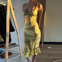 V Neck Print Two Piece Skirts Set DLSF-K25S74680