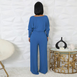 Long Sleeve Solid Color Tops+Jumpsuit 2 Piece Set YF-10794