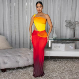 Gradient Color Single Shoulder Maxi Dress YF-10877