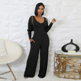 Long Sleeve Solid Color Tops+Jumpsuit 2 Piece Set YF-10794