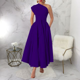 Sleeveless Slash Neck Solid Maxi Dress YF-20011