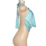 Tie Up Hollow Out Solid Color Tops DLSF-K25L76709