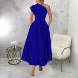 Sleeveless Slash Neck Solid Maxi Dress YF-20011