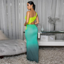 Gradient Color Single Shoulder Maxi Dress YF-10877