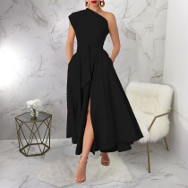 Sleeveless Slash Neck Solid Maxi Dress YF-20011