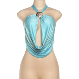 Tie Up Hollow Out Solid Color Tops DLSF-K25L76709