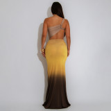 Gradient Color Single Shoulder Maxi Dress YF-10877