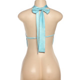 Tie Up Hollow Out Solid Color Tops DLSF-K25L76709