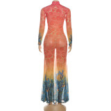 Print Hollow Out Sexy Fishtail Dress DLSF-K25D76944