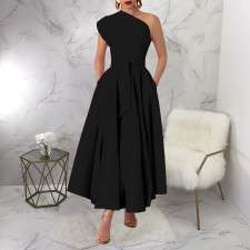 Sleeveless Slash Neck Solid Maxi Dress YF-20011