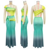 Gradient Color Single Shoulder Maxi Dress YF-10877