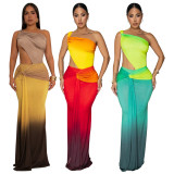 Gradient Color Single Shoulder Maxi Dress YF-10877