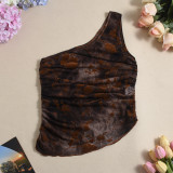 Single Shoulder Irregular Print Tops GFRT-041847TBG