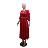 O Neck Half Sleeve Solid Color Long Dress CYA-901973