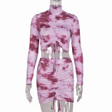 Hollow Out Print Drawstring Two Piece Skits Set GNZD-8633SD