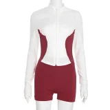 Color Block Long Sleeve Zipper Shorts Suit GDSF-D25ST249