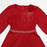O Neck Half Sleeve Solid Color Long Dress CYA-901973