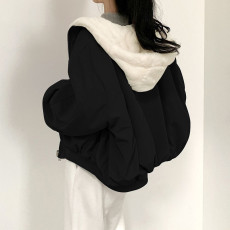 Solid Color Hooded Zipper Plush Jacket GSZM-ZTP1449