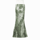 Printed Low-waist Fishtail Skirt GFRT-42053SBG