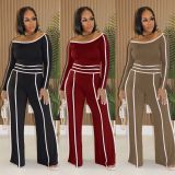 One Shoulder Patchwork Long Sleeve Pants Suit NY-9191
