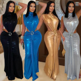 Sexy High Collar Sleeveless Split Maxi Dress BY-7476