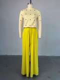 Love Print Short Sleeve Tops Wide Leg Pants Suit GCNE-72738