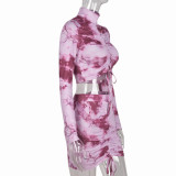 Hollow Out Print Drawstring Two Piece Skits Set GNZD-8633SD