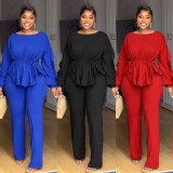 Plus Size Lace drawstring Long Sleeve Two-Piece Set NY-3673